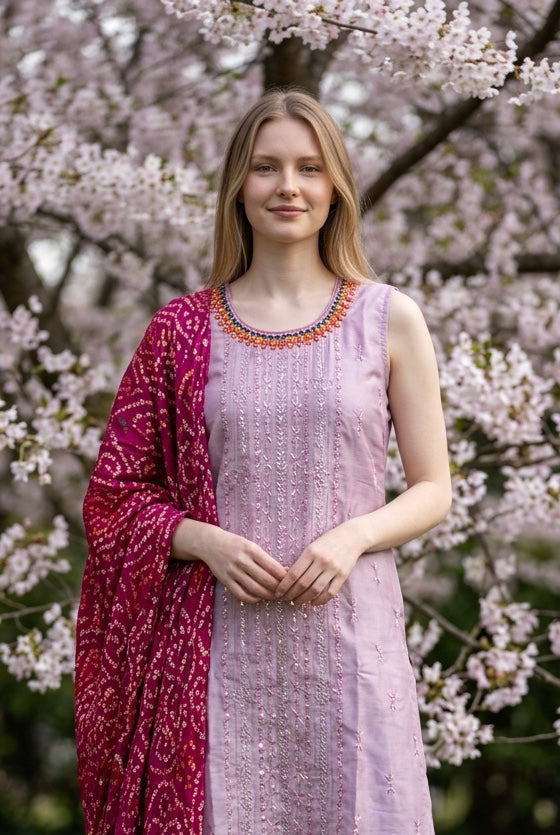 Baby Pink Straight Suit w/Bandni Dupata