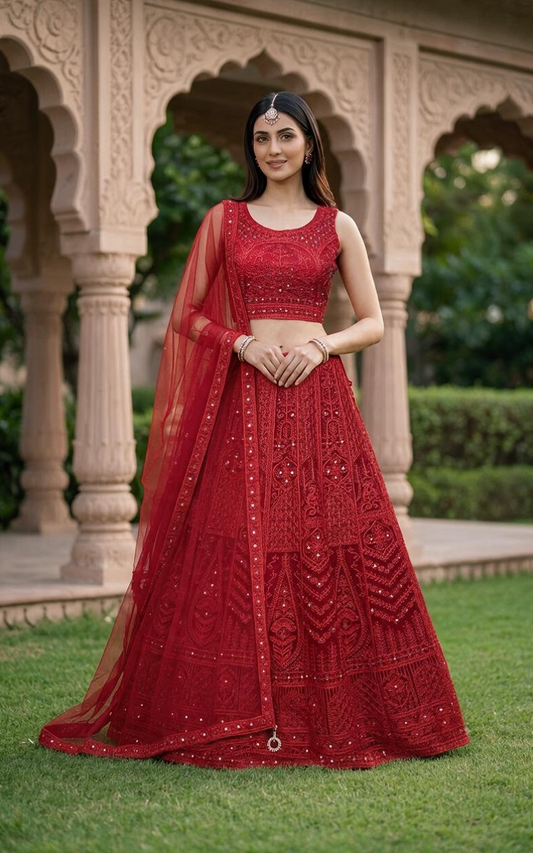Mehroon red Lehenga with thread &original mirror work
