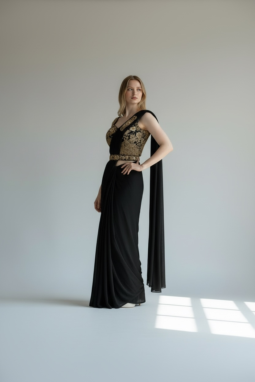 Black Designer Saree- Ready to Wear
