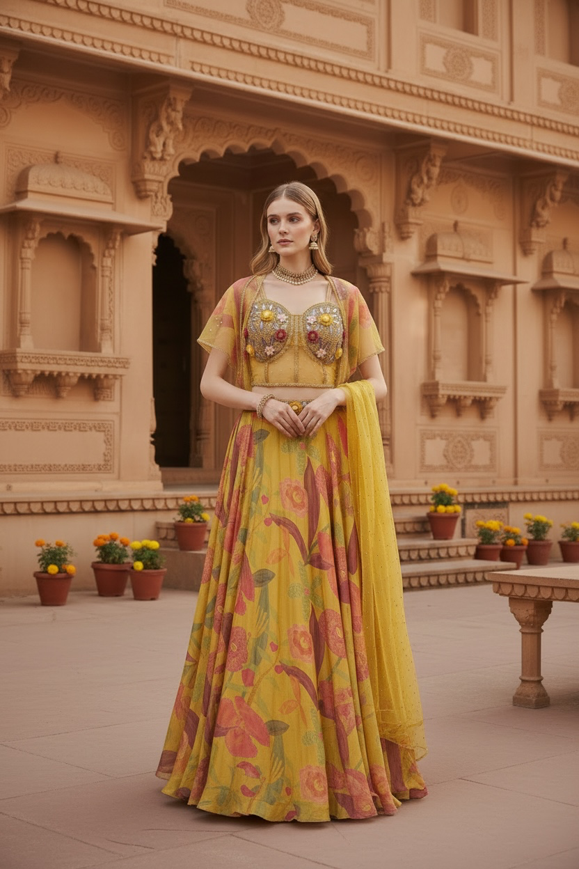 Yellow color Bollywood designer replica lehenga