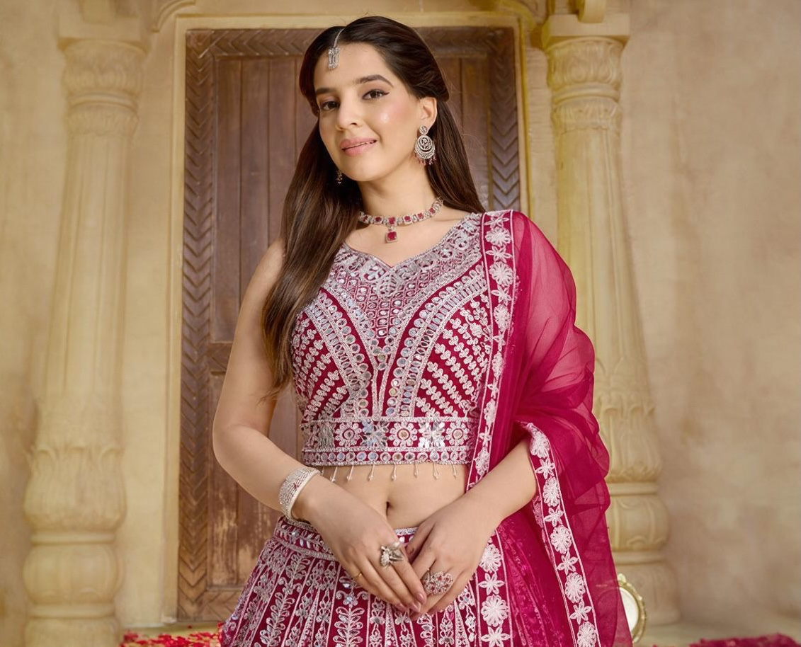 Magenta Pink Lehenga with original mirror work