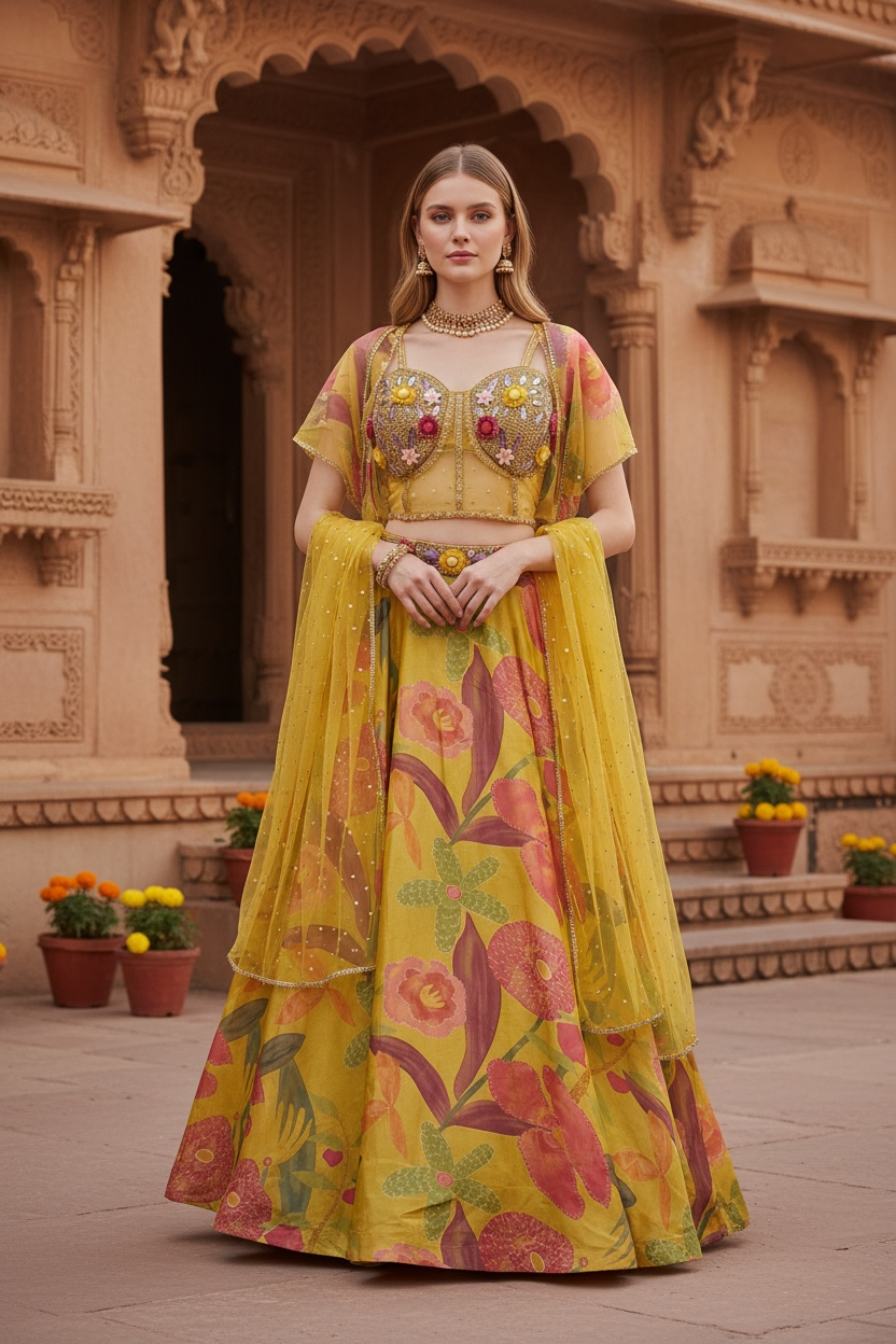 Yellow color Bollywood designer replica lehenga
