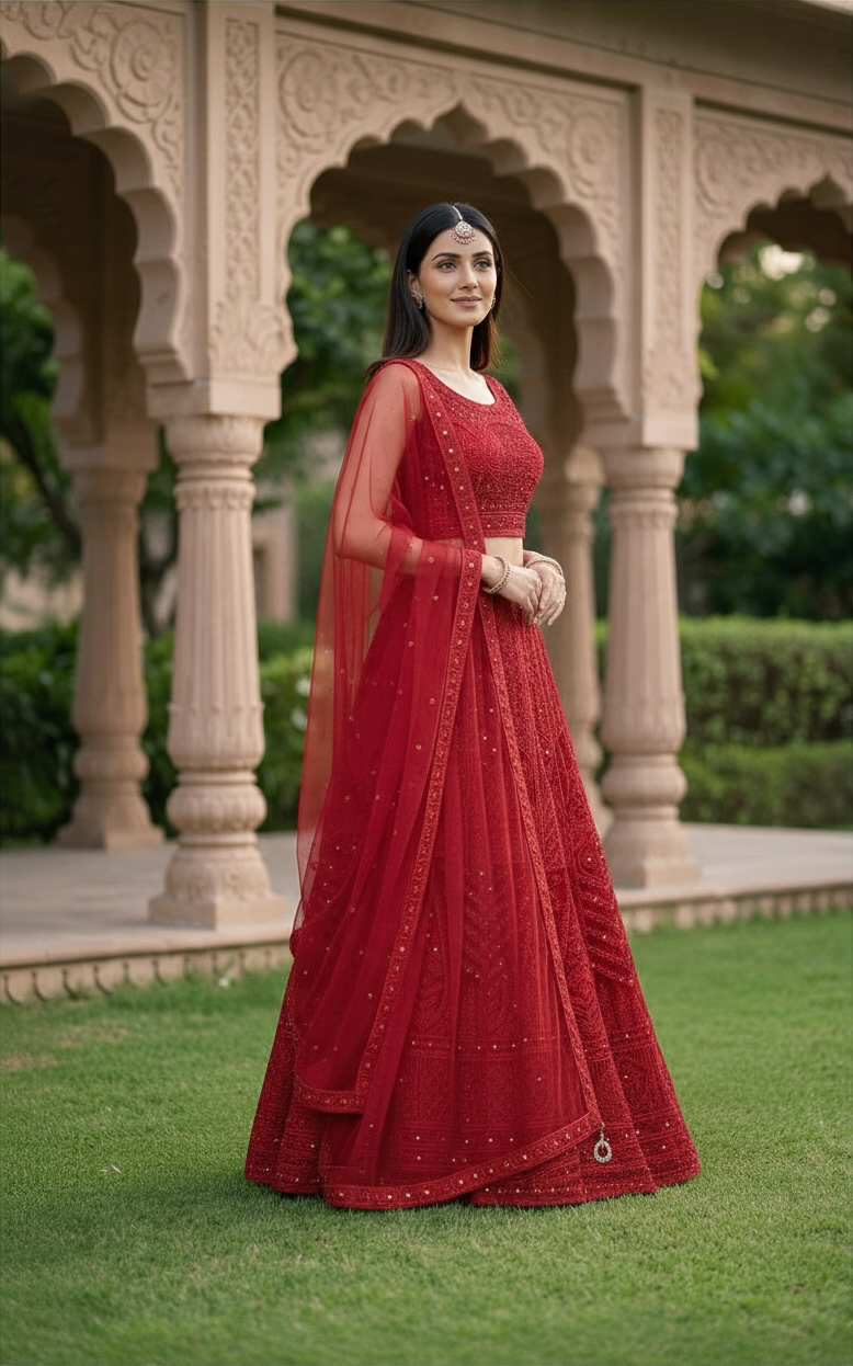 Mehroon red Lehenga with thread &original mirror work