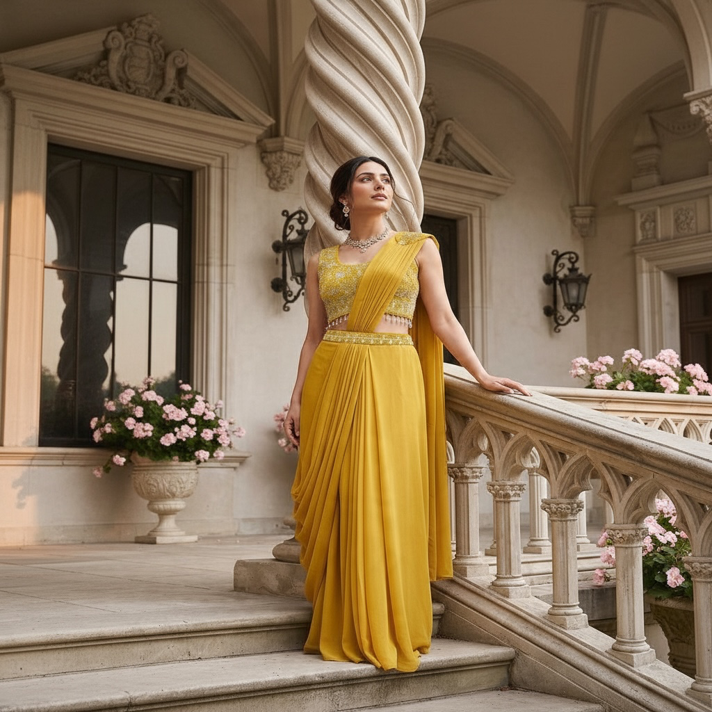 Yellow color Saree- Ready to Wear