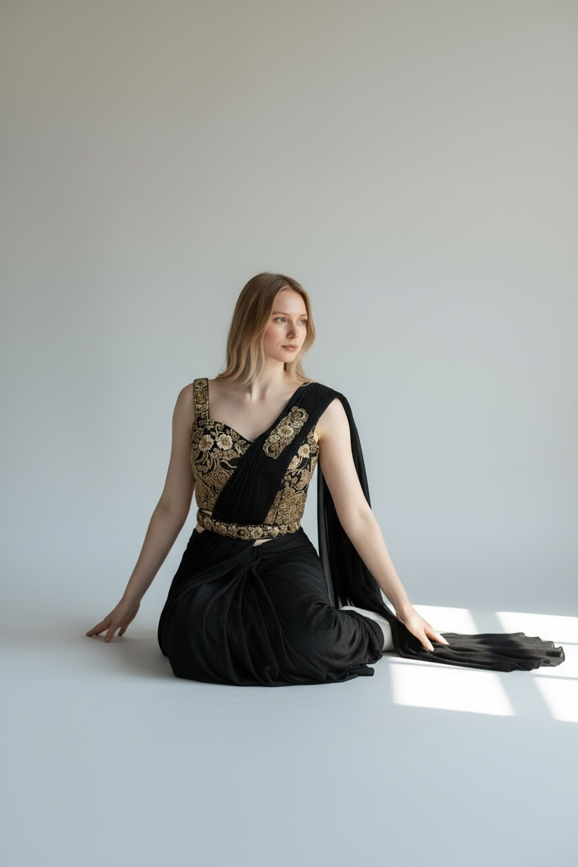 Black Designer Saree- Ready to Wear