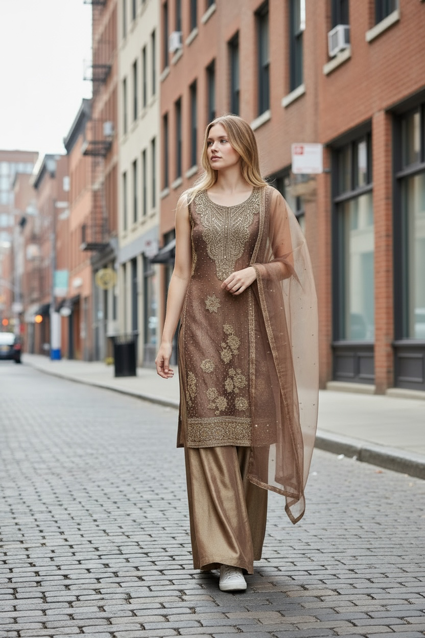 Champagne Gold color big flair sharara pant