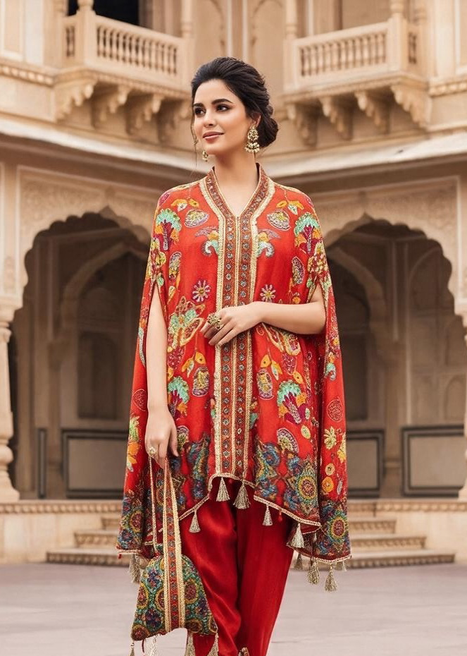 Beautiful modern looking kaftan with tulip pant & potli purse