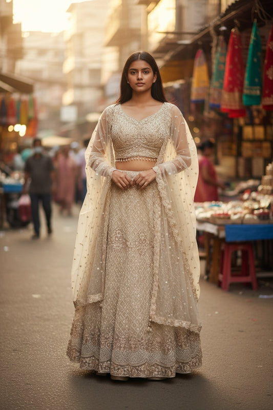 Gold color lehenga with gold thread work