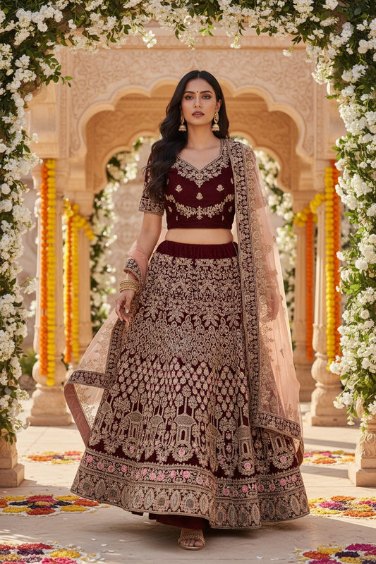 Beautiful bridal lehenga in brown color