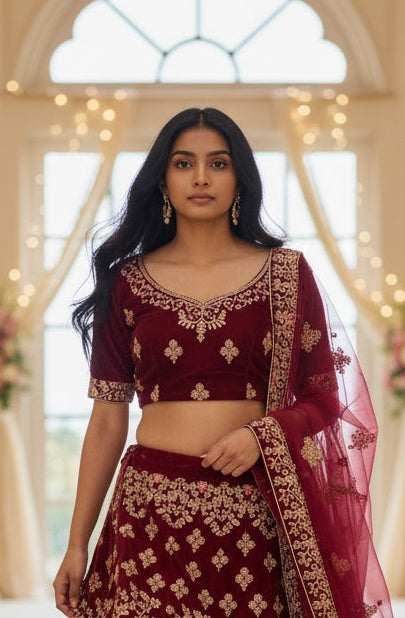 Beautiful bridal lehenga in mehroon  color