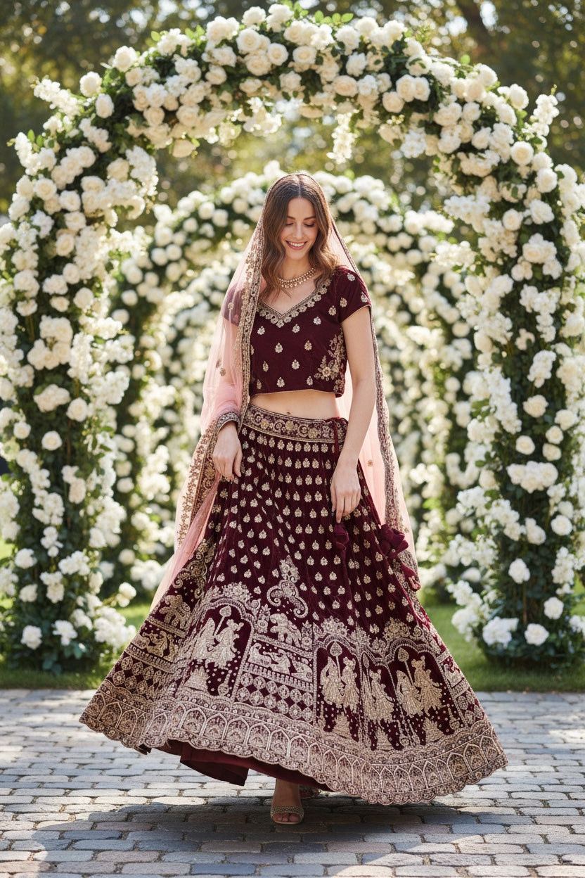 Beautiful bridal lehenga in brown color