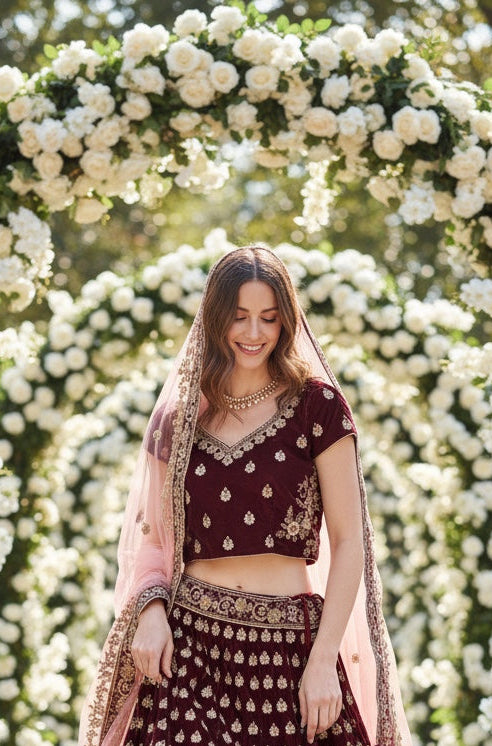Beautiful bridal lehenga in brown color
