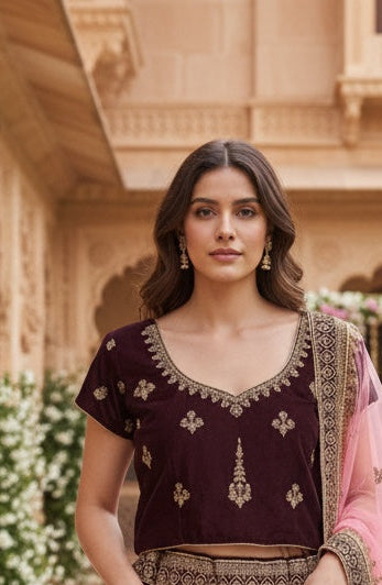 Beautiful bridal lehenga in Dark Purple  color