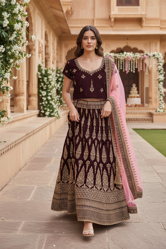 Beautiful bridal lehenga in Dark Purple  color