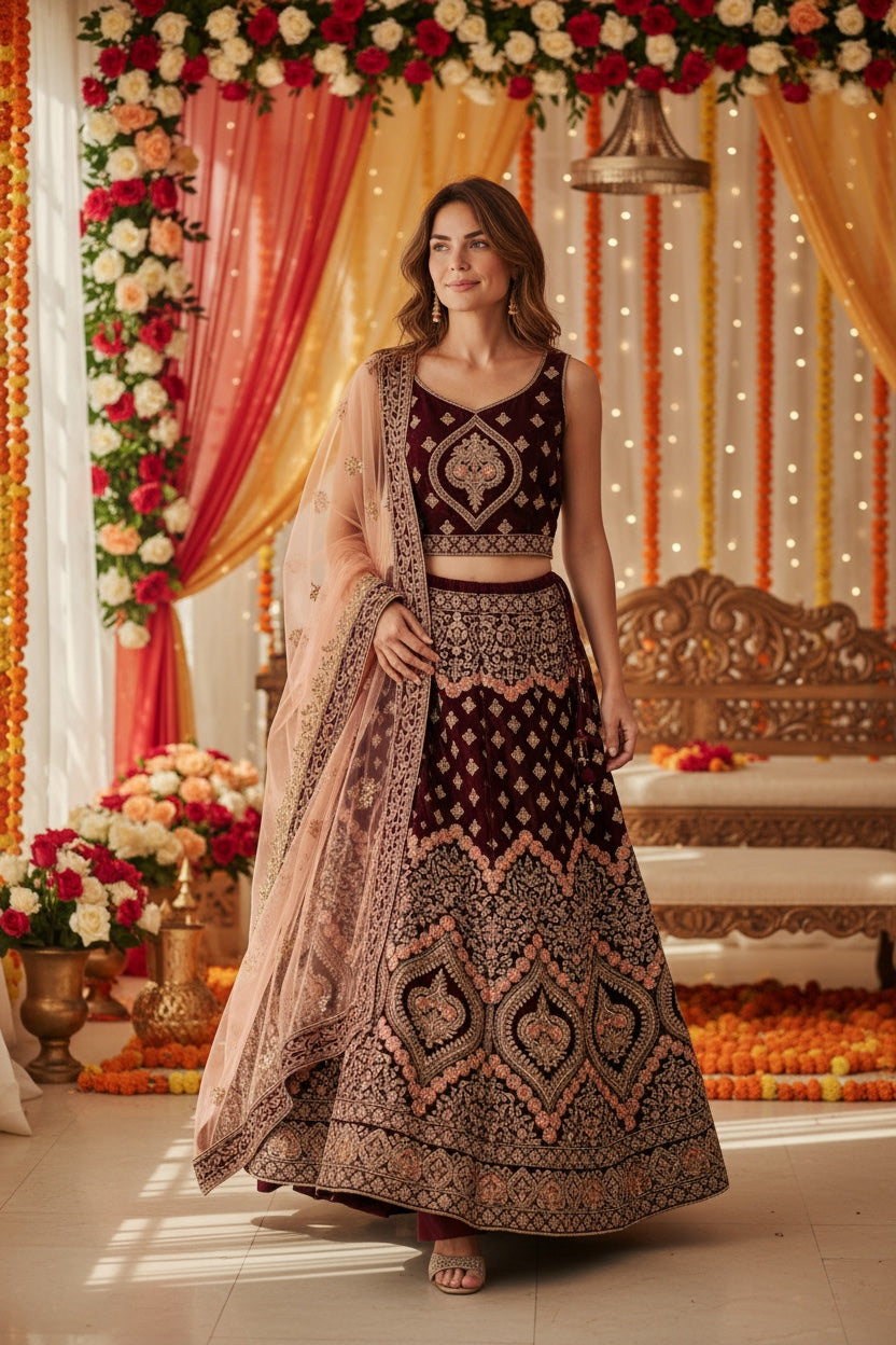 Beautiful bridal lehenga in Dark Coffee  color