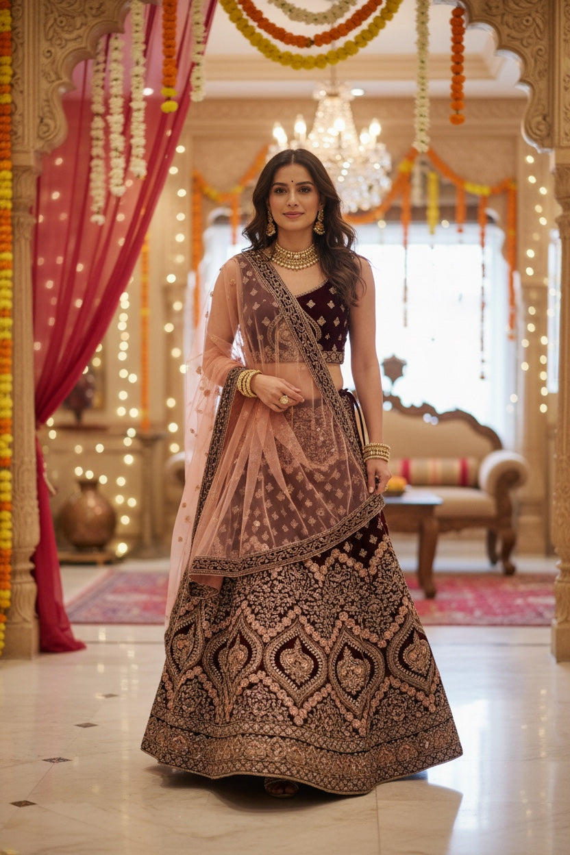 Beautiful bridal lehenga in Dark Coffee  color