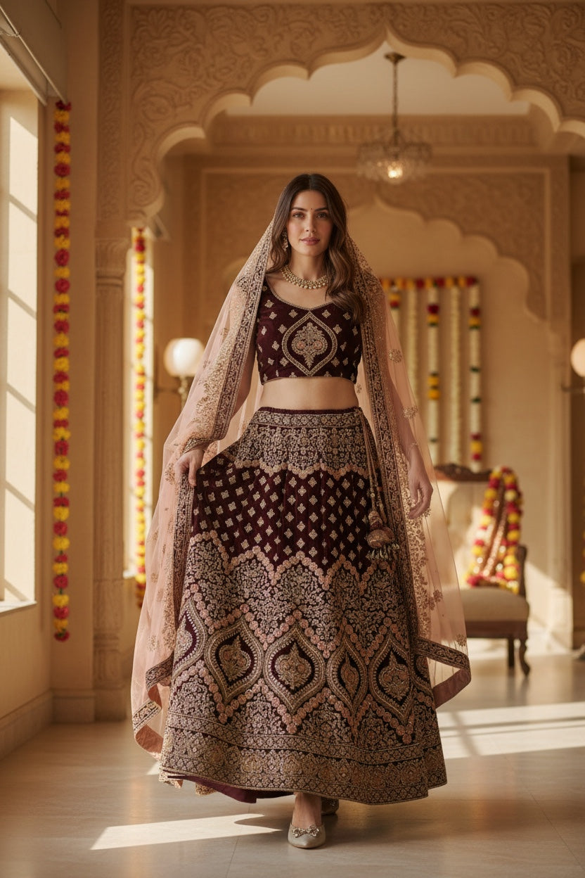 Beautiful bridal lehenga in Dark Coffee  color