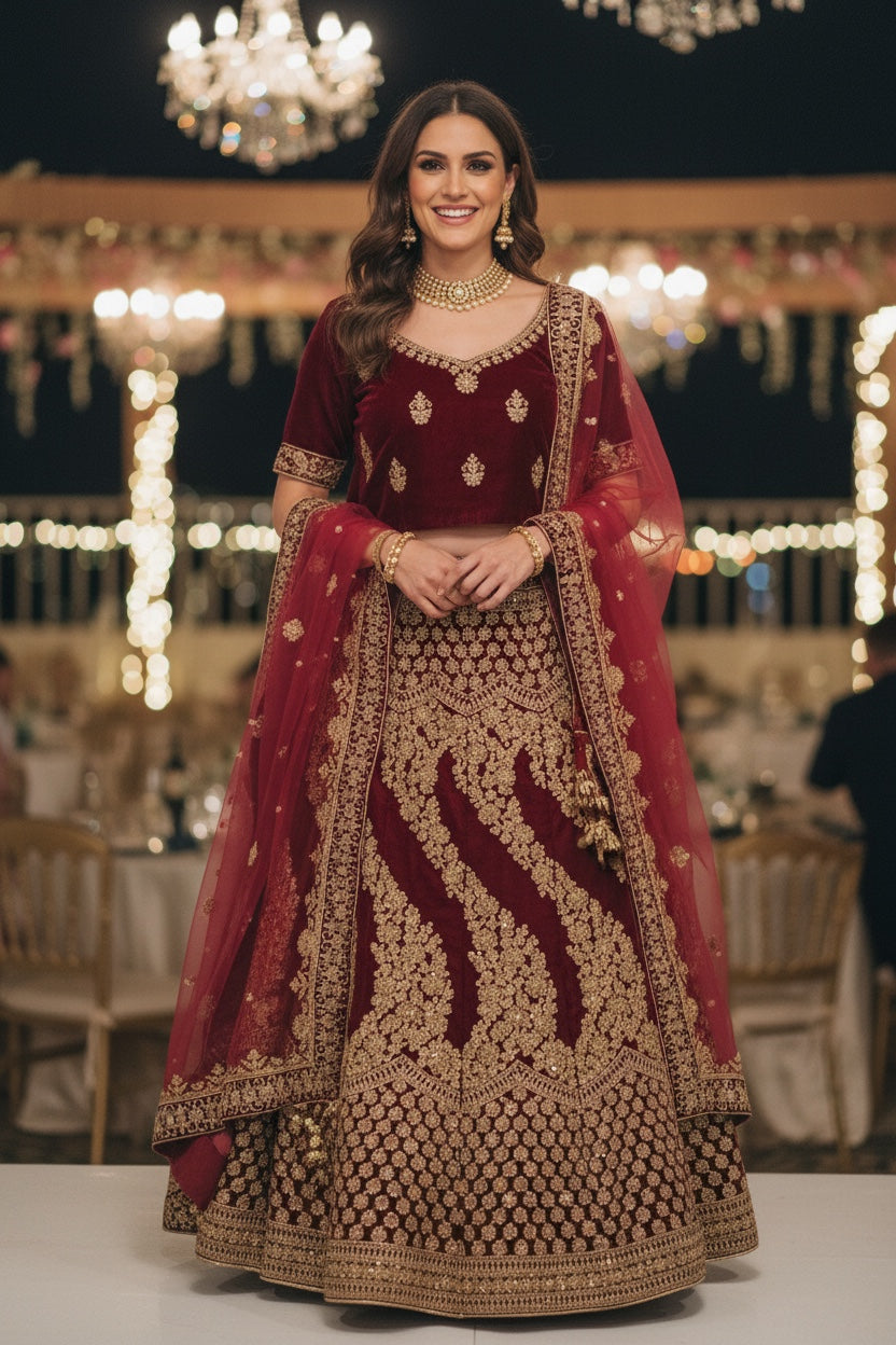 Beautiful bridal lehenga in Dark Mehroon   color