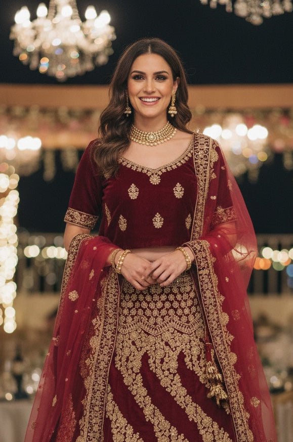 Beautiful bridal lehenga in Dark Mehroon   color
