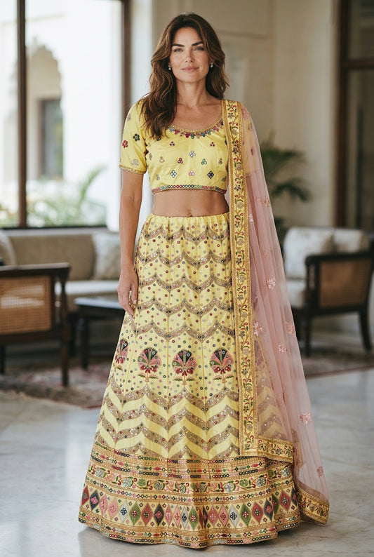 Beautiful Yellow color lehenga with embroidery & stone work