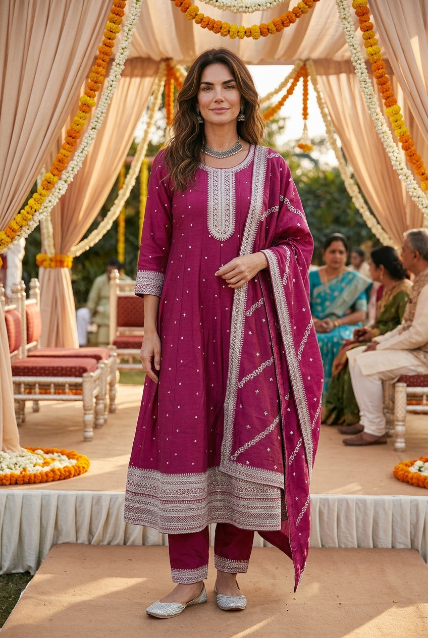 Beautiful pink anarkali with matching fully work Dupata