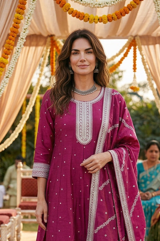 Beautiful pink anarkali with matching fully work Dupata