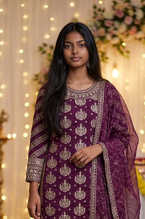 Purple color big flair sharara pant with full sleeve long top