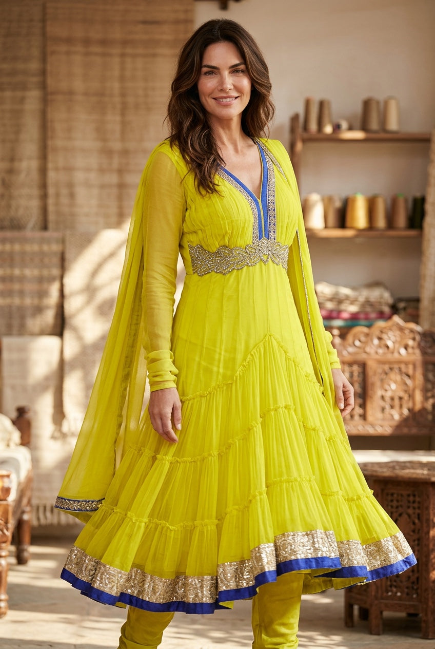 Beautiful Parrot green anarkali with matching Dupata