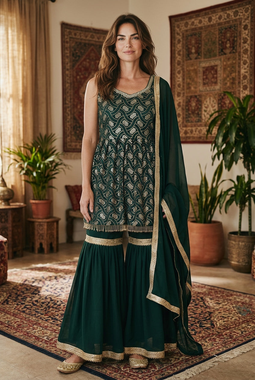 Green color sequin sharara pant