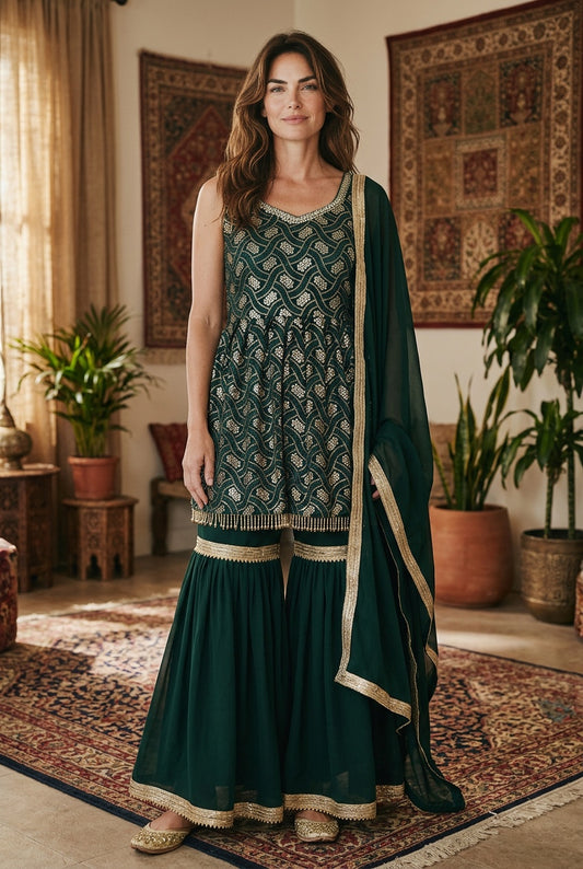 Green color sequin sharara pant