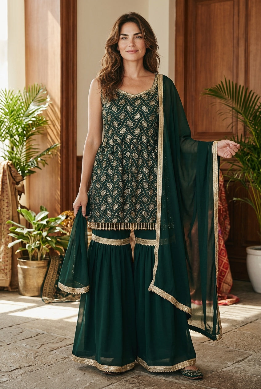 Green color sequin sharara pant