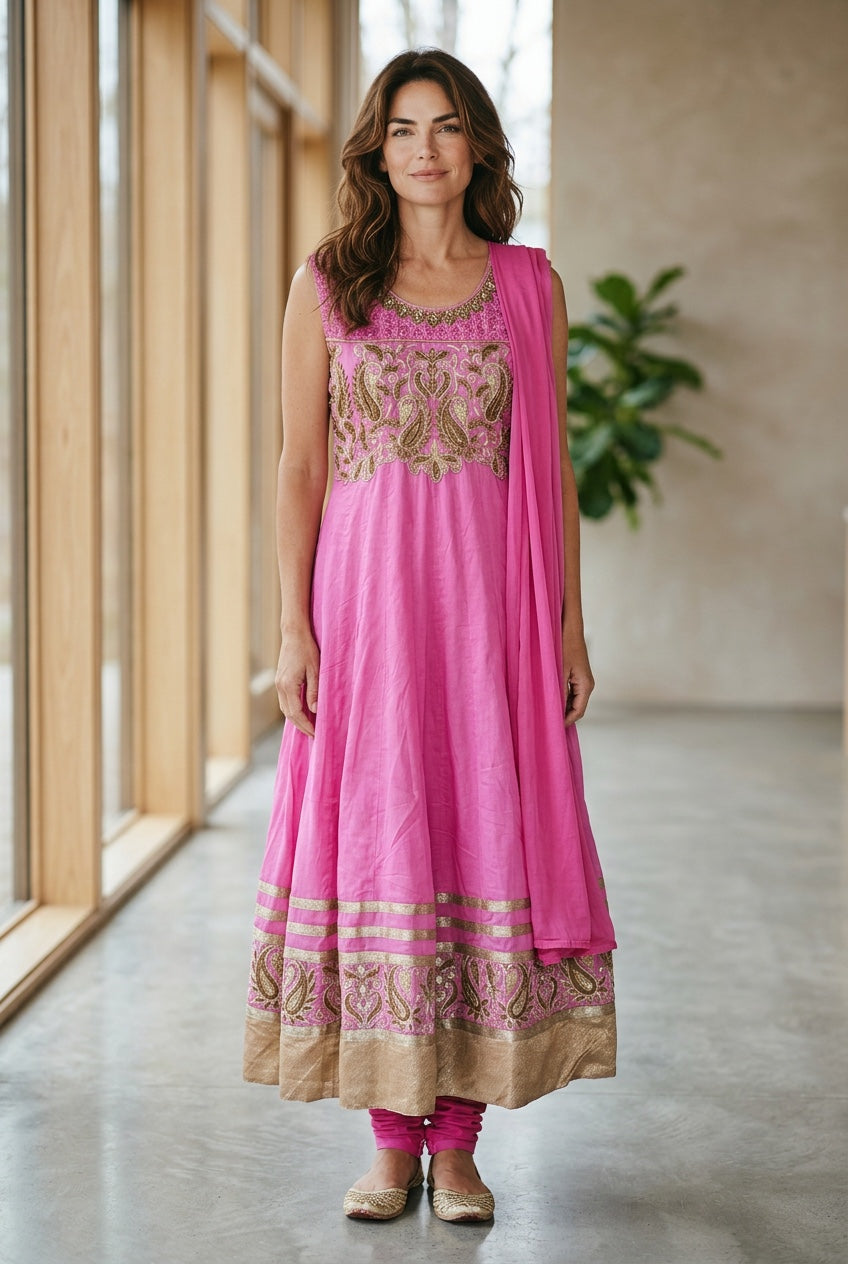 Pink anarkali with hand work touch on the top