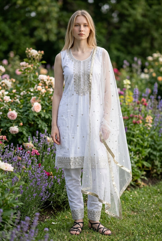 White color straight suit with straight pants
