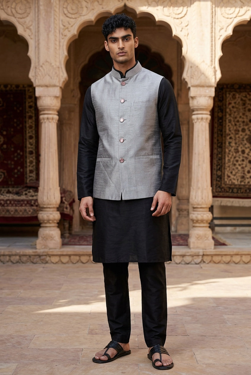 Designer solid grey color Modi Nehru Jacket For Men | vest Coat | Jacket for kurta