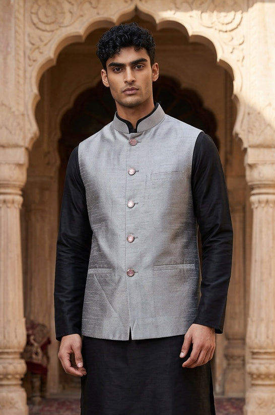 Designer solid grey color Modi Nehru Jacket For Men | vest Coat | Jacket for kurta