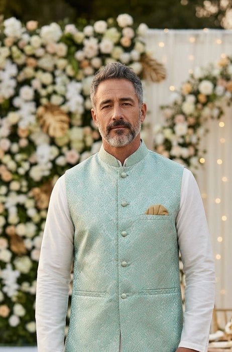 Designer sage green color Modi Nehru Jacket For Men | vest Coat | Jacket for kurta