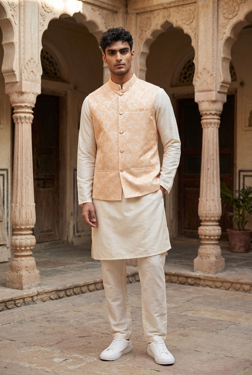 Designer light peach color Modi Nehru Jacket For Men | vest Coat | Jacket for kurta
