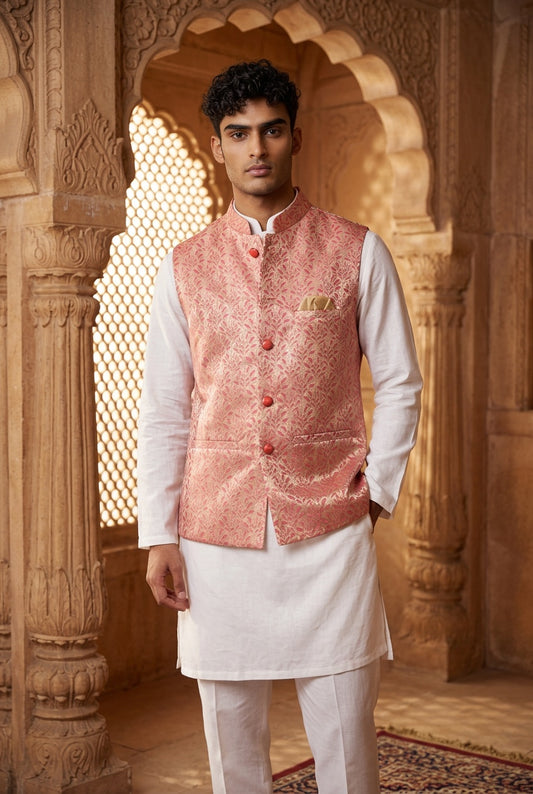 Designer peach color Modi Nehru Jacket For Men | vest Coat | Jacket for kurta