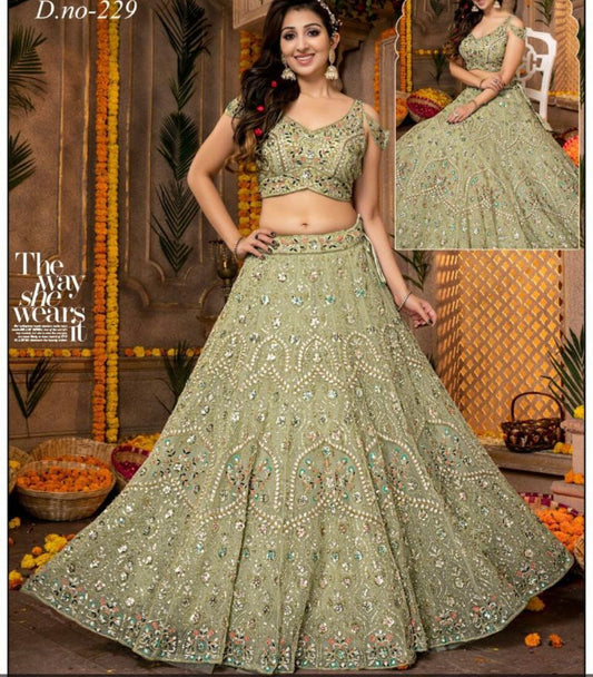 Light color fully both side work embroidered & hand work  Lehenga