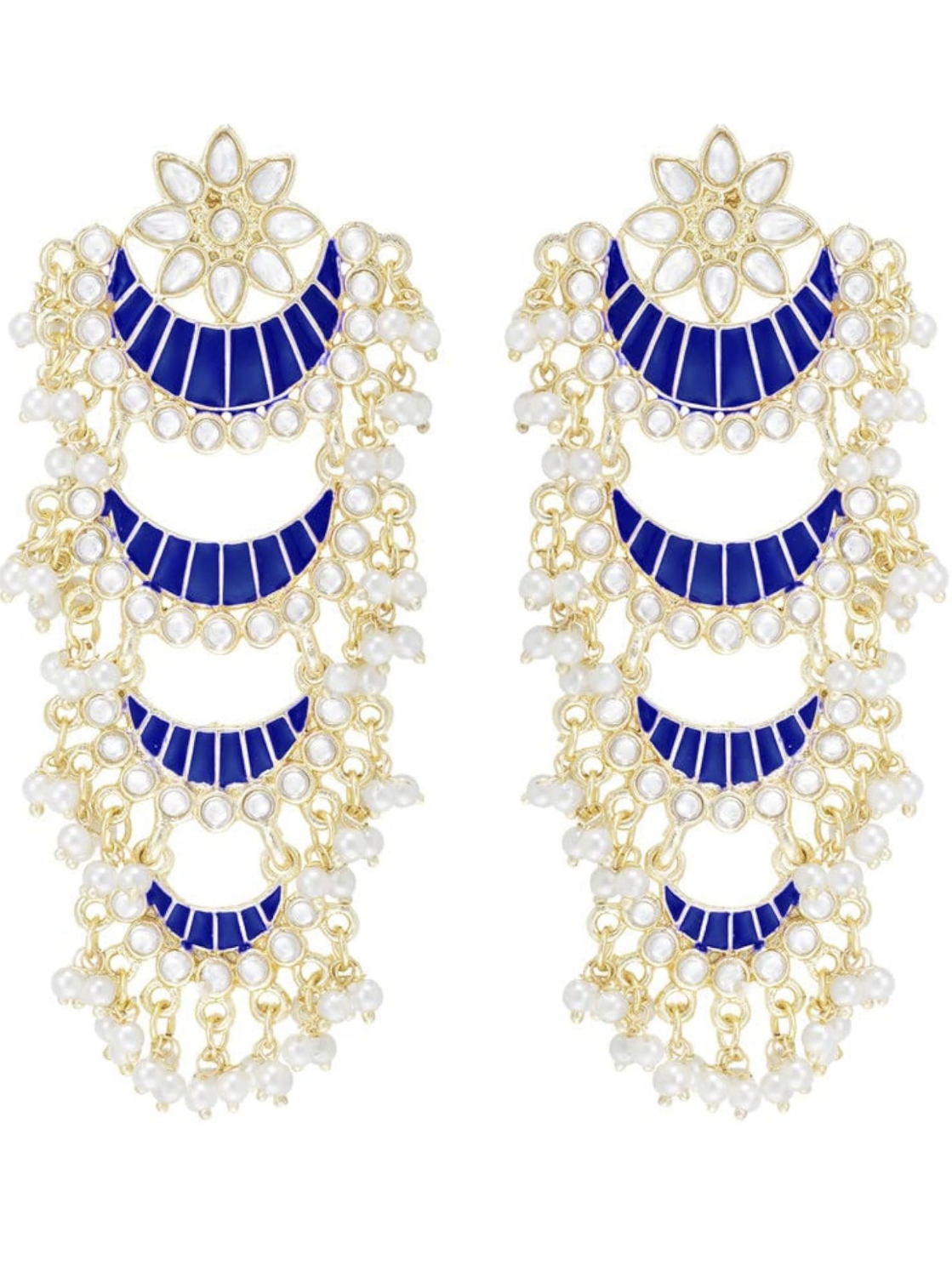 Blue Meenakari Earrings on Gold toned background Along with Kundan Stones