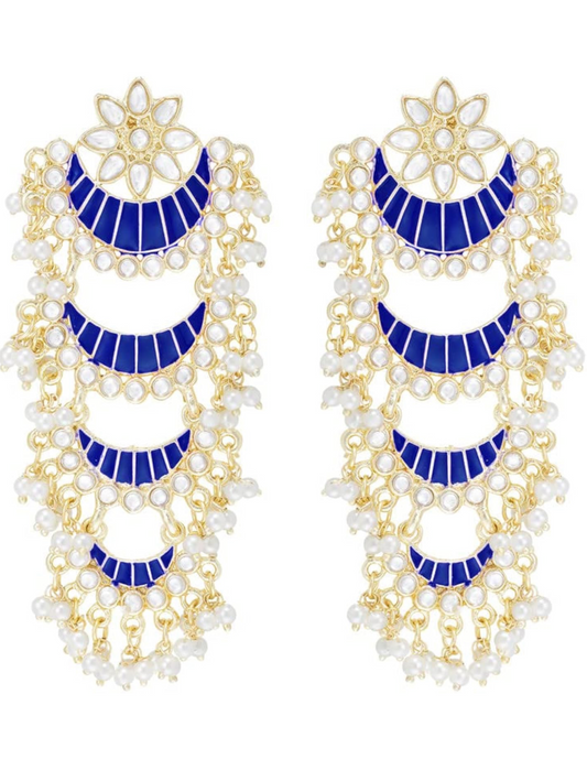 Blue Meenakari Earrings on Gold toned background Along with Kundan Stones