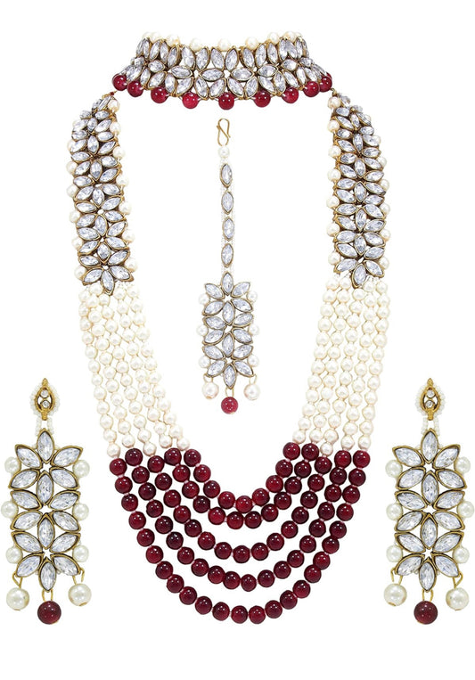 Bridesmaid Jewelry Set, Red Pearls Necklace and Earrings, Indian Wedding Style