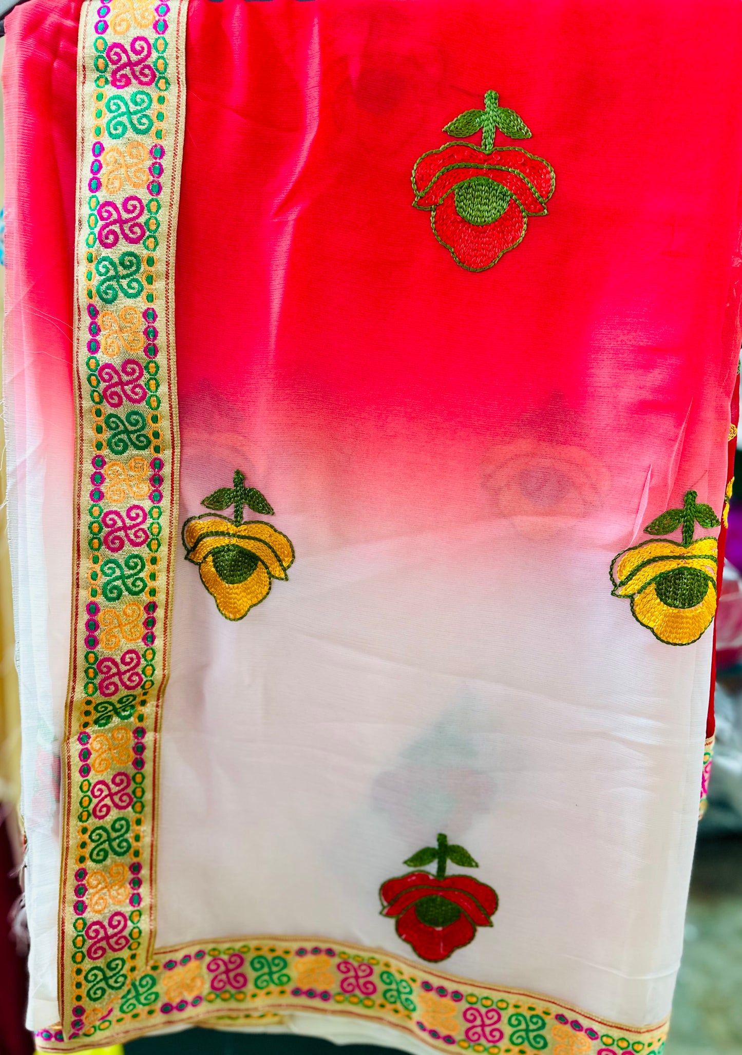 Red & white saree