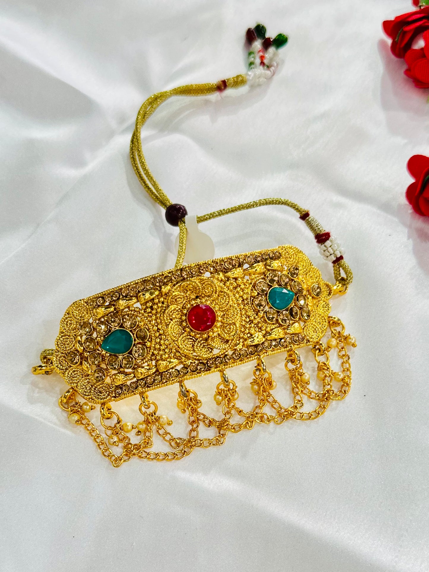 Traditional Gold-Plated Armlets for Women and Girls – Rajputi Bajuband with Beaded Loom, Adjustable Arm Jewelry, Rajwadi Armlets