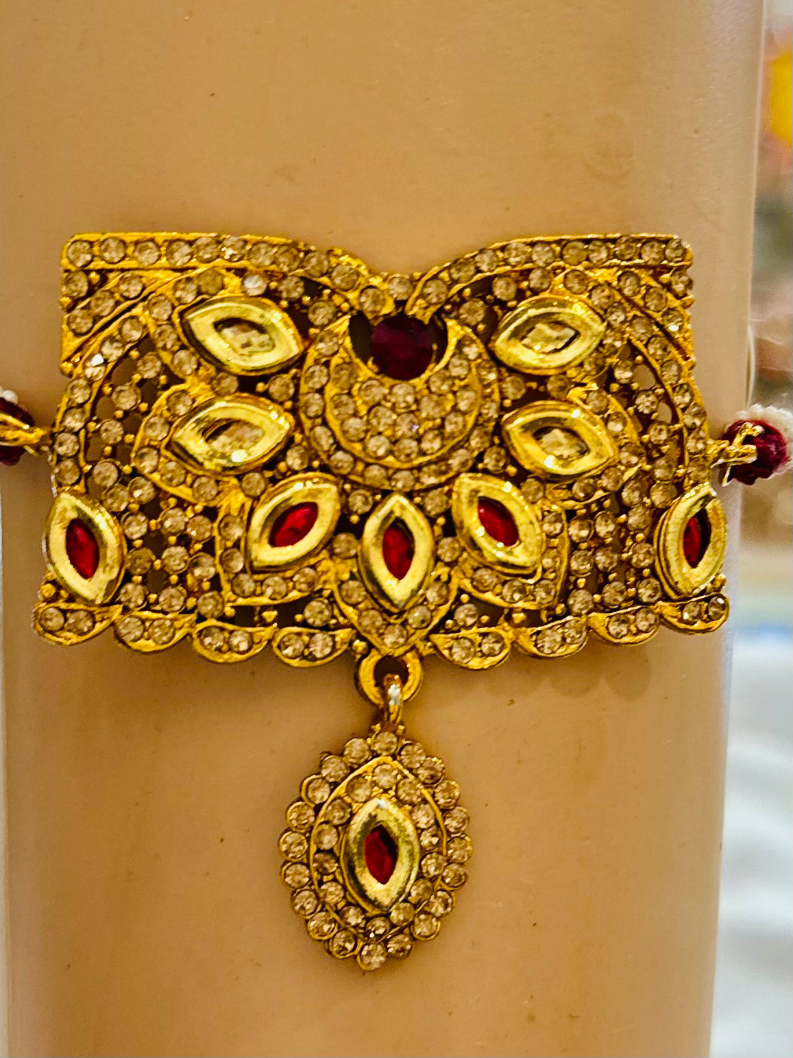 Traditional Gold-Plated Kundan Armlets for Women and Girls – Rajputi Bajuband with Beaded Loom, Adjustable Arm Jewelry, Rajwadi Armlets