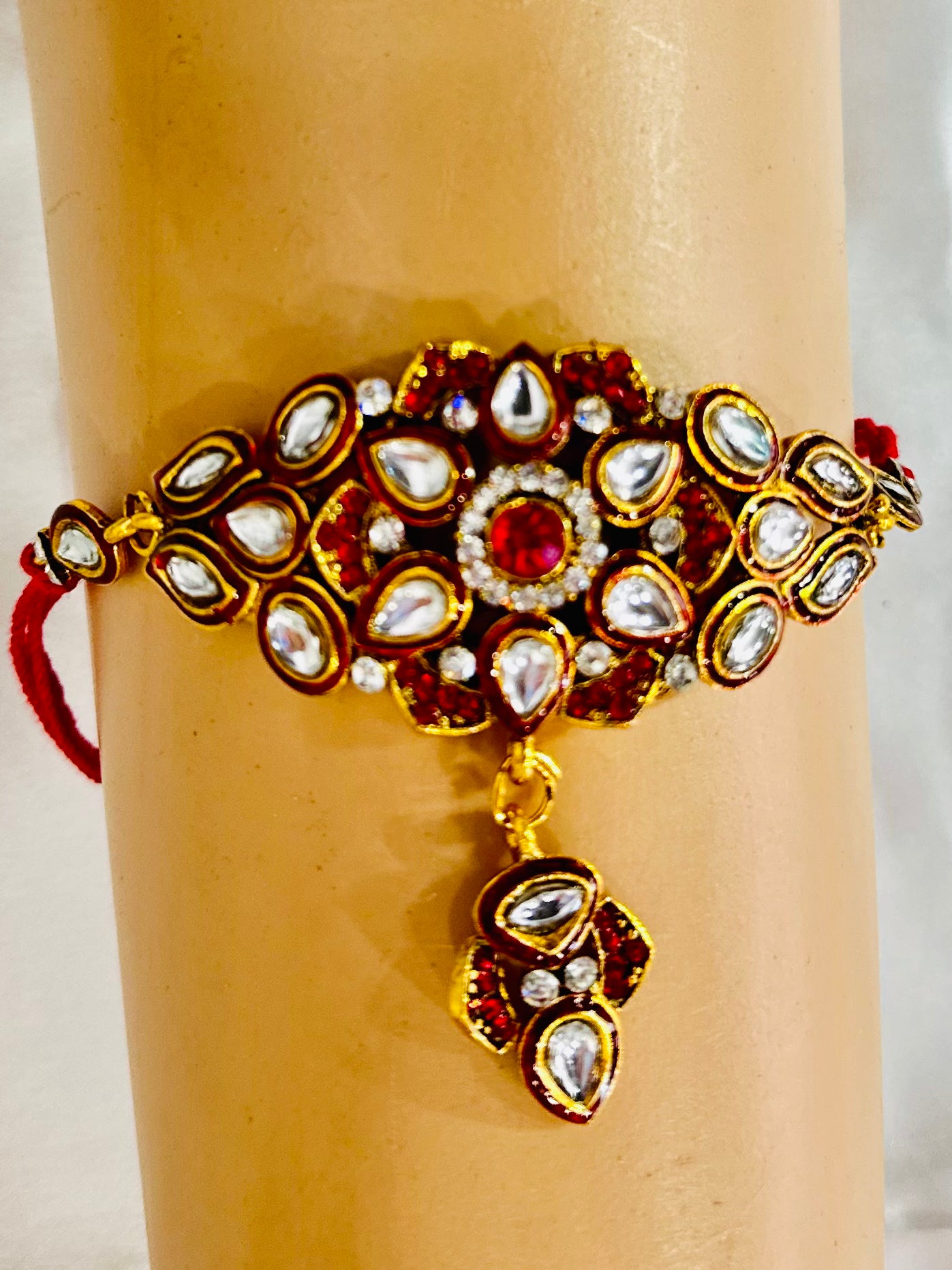 Traditional Gold-Plated Kundan Armlets for Women and Girls – Rajputi Bajuband with Beaded Loom, Adjustable Arm Jewelry, Rajwadi Armlets