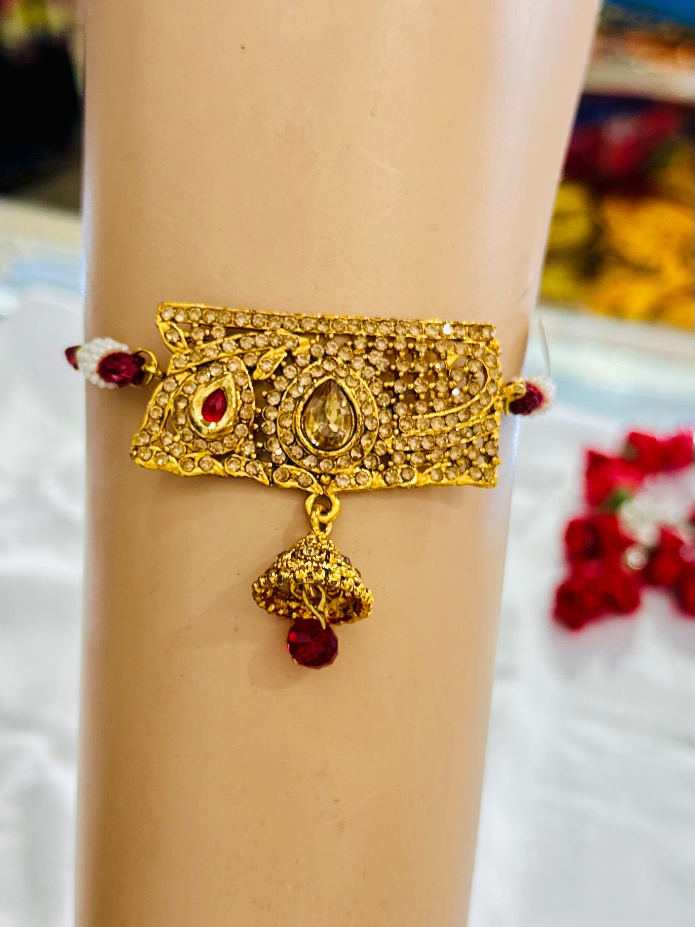 Traditional Gold-Plated Kundan Armlets for Women and Girls – Rajputi Bajuband with Beaded Loom, Adjustable Arm Jewelry, Rajwadi Armlets