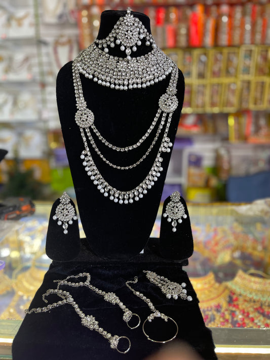 Silver Stone Studded Bridal Jewelary Set