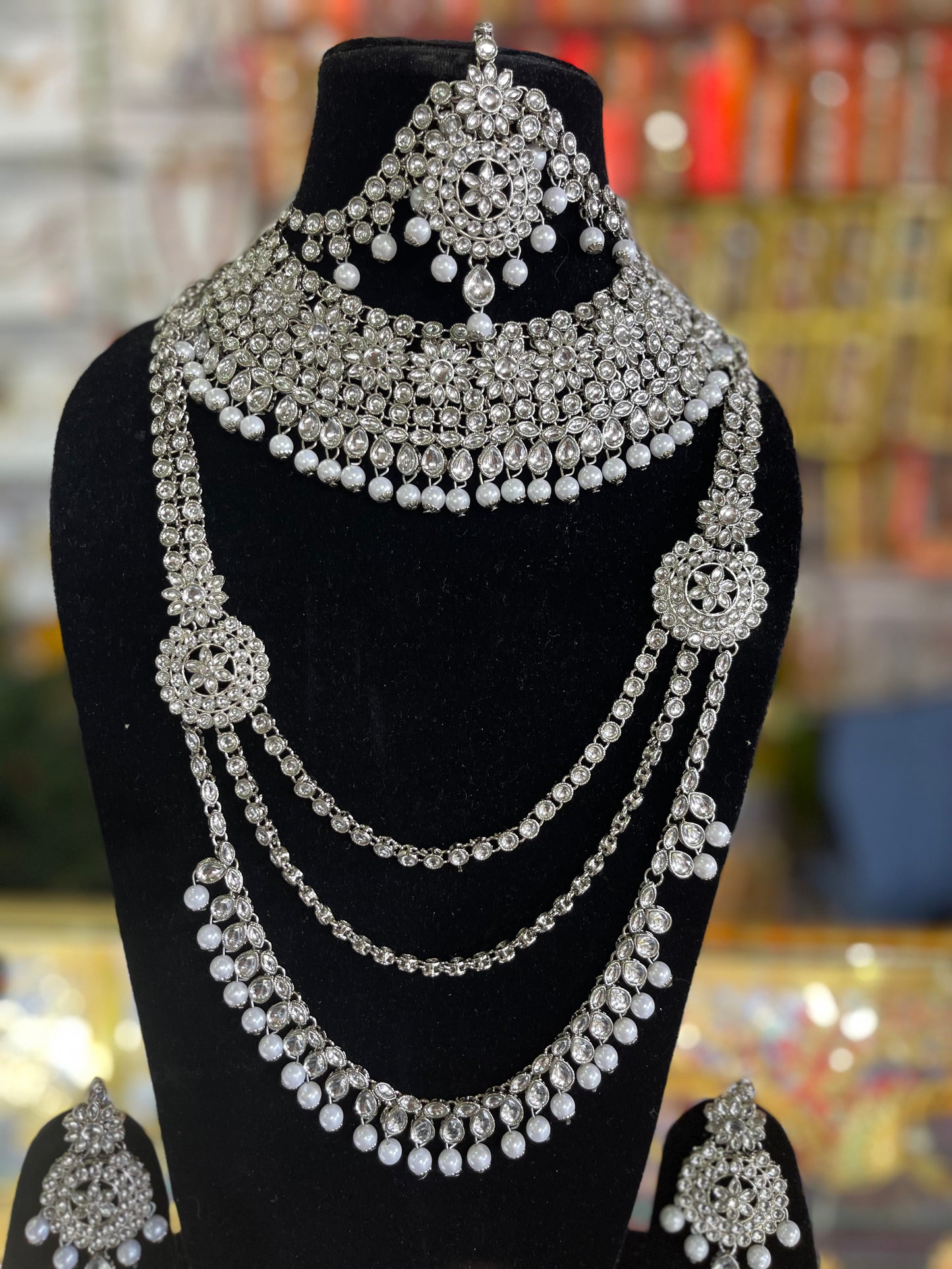 Silver Stone Studded Bridal Jewelary Set