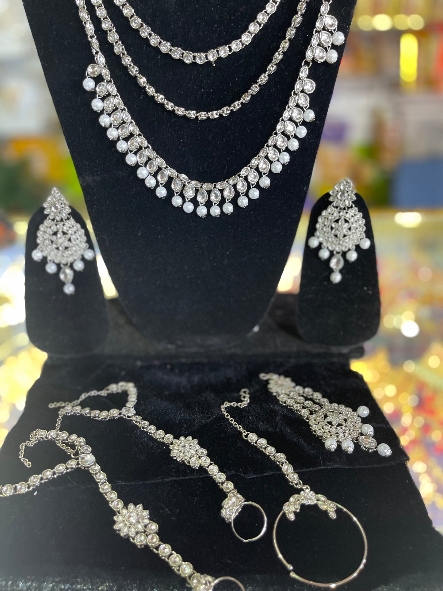 Silver Stone Studded Bridal Jewelary Set